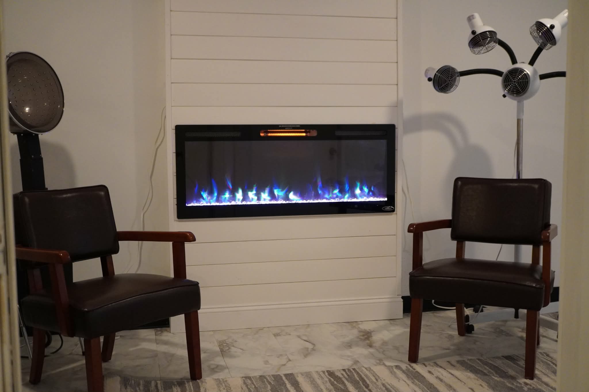 Fireplace seating area with dryers