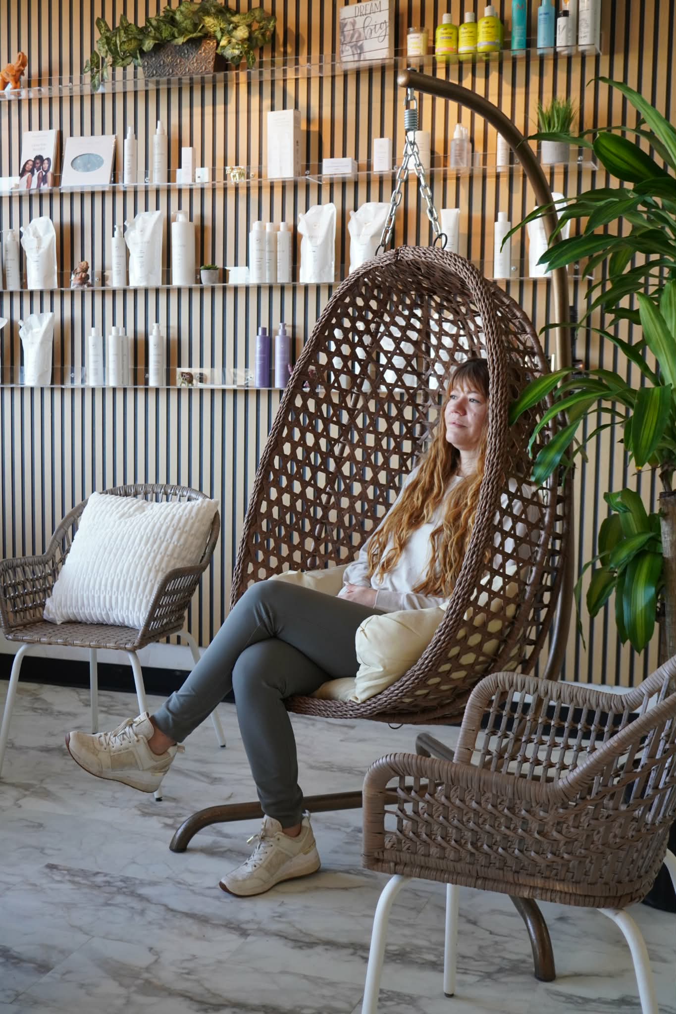 Relaxation area with hanging chair